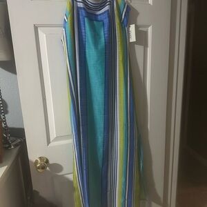 Striped Blue and Green Maxi Dress